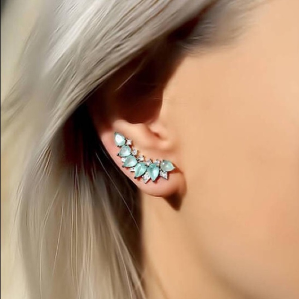 Beautiful Gemstone Blue Ear Climbers